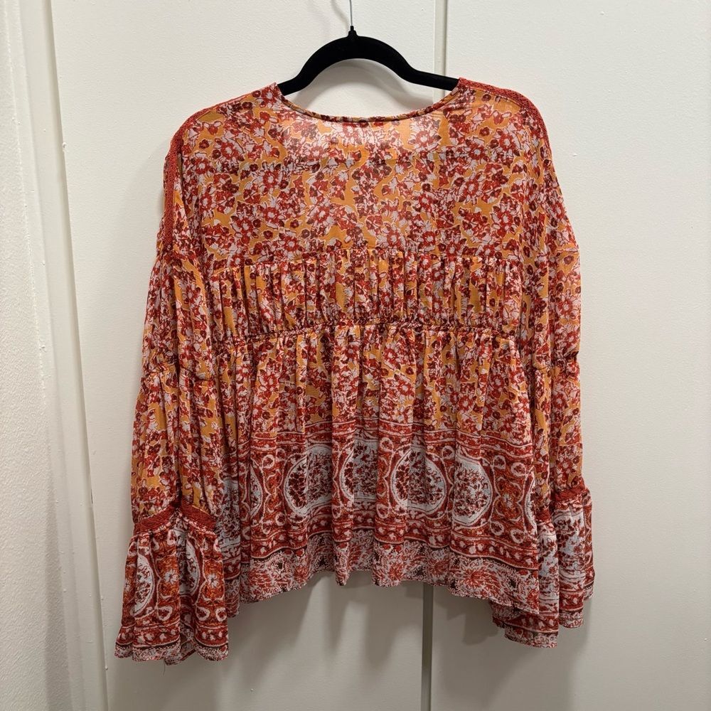 NWT Free People Sz Small Lorraine Tiered Kimono Top Boho Paisley Wide Sleeves - Picture 4 of 8